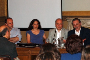 de izquierda a derecha: Gerardo Agresta (DICyT), Fiorella Haim (Ceibal), José Clastornik (AGESIC) y Ministro de Educación y Cultura, Ricardo Erlich